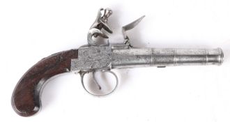 Early 19th Century Flintlock Boxlock Pocket Pistol by Barbar of London, signed to the scroll