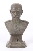 Boer War souvenir bust of Field Marshal Lord Roberts, circa 1900, in spelter (zinc) made to look