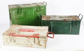 Three Second World War dated Ammunition boxes, a P59 metal box dated 1943, used for different