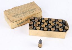 Box of fifty .455 revolver rounds, made in the U.S. by Remington for British use under the lend/