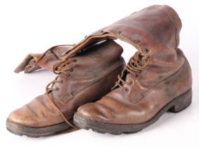 Officers Brown Leather Boots, high leg lace up front, leather soles with flat rubber cleat