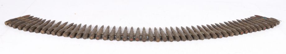 Belt of Second World War .30-03 Link Ammunition, cartridge cases and projectiles, bases stamped with