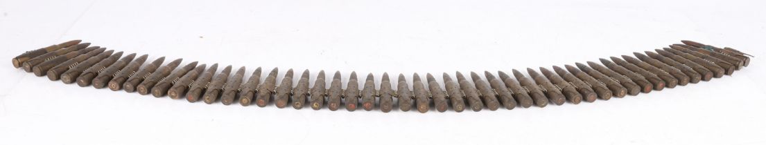 Belt of Second World War .30-03 Link Ammunition, cartridge cases and projectiles, bases stamped with