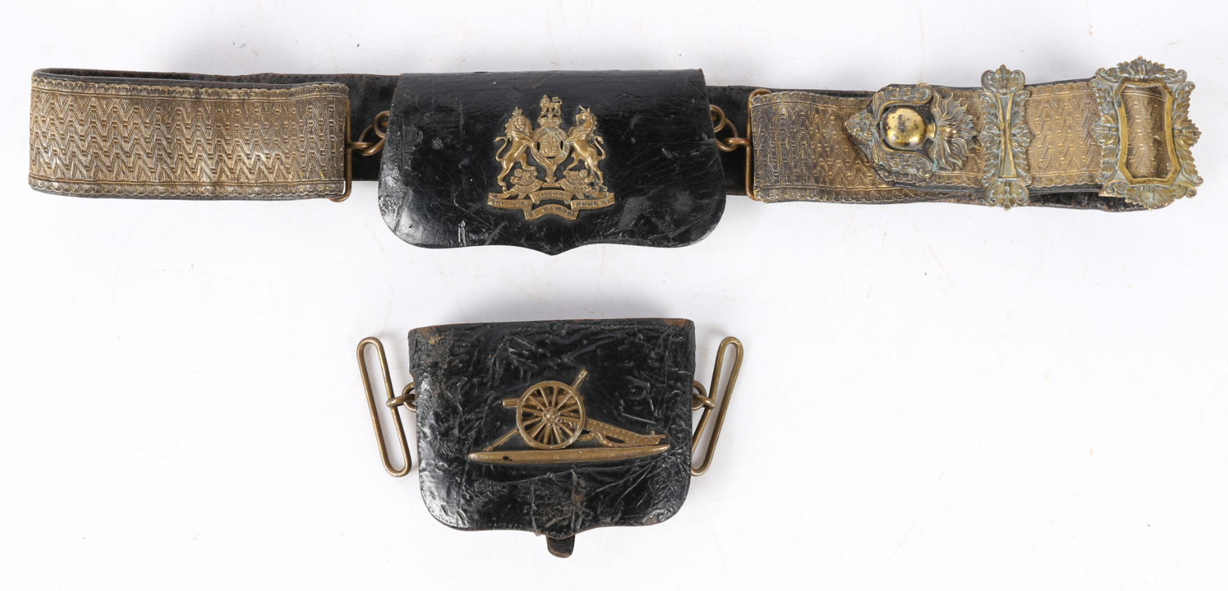Post 1902 Royal Engineers Officers Full Dress Pouch, black patent leather with badge of crowned