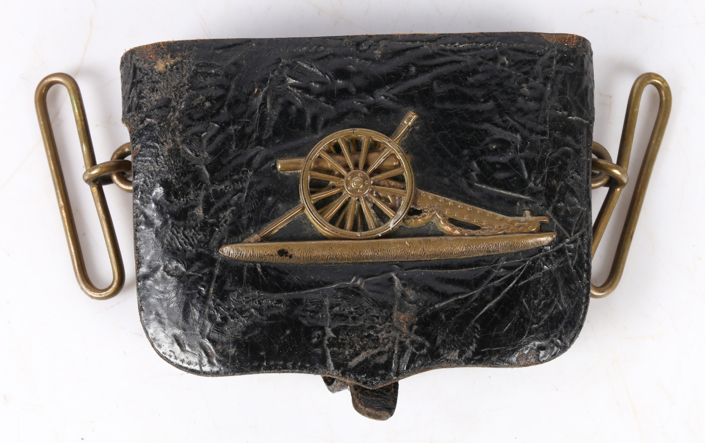 Post 1902 Royal Engineers Officers Full Dress Pouch, black patent leather with badge of crowned - Image 2 of 8