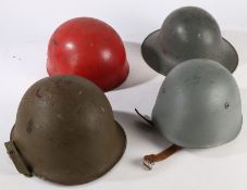 Collection of steel helmets, Zuckerman civil defence helmet, M1 type helmet, British dispatch riders
