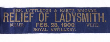 Boer War commemorative ribbon, 'GEN. LYTTLETON & HARTS BRIGADE, RELIEF OF LADYSMITH FEB. 28, 1900.