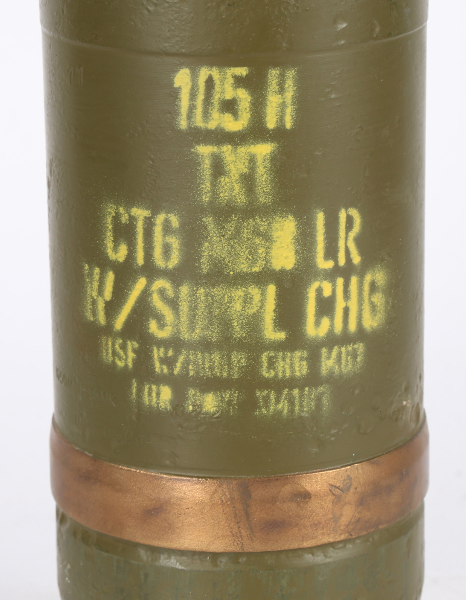 105 mm projectile, marked '105H, TNT, CT6, M68, LR W/SUPPL CHG' inert - Image 2 of 4