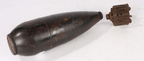 British 3" Mortar Smoke Round, tail present but detached from main body with connecting socket