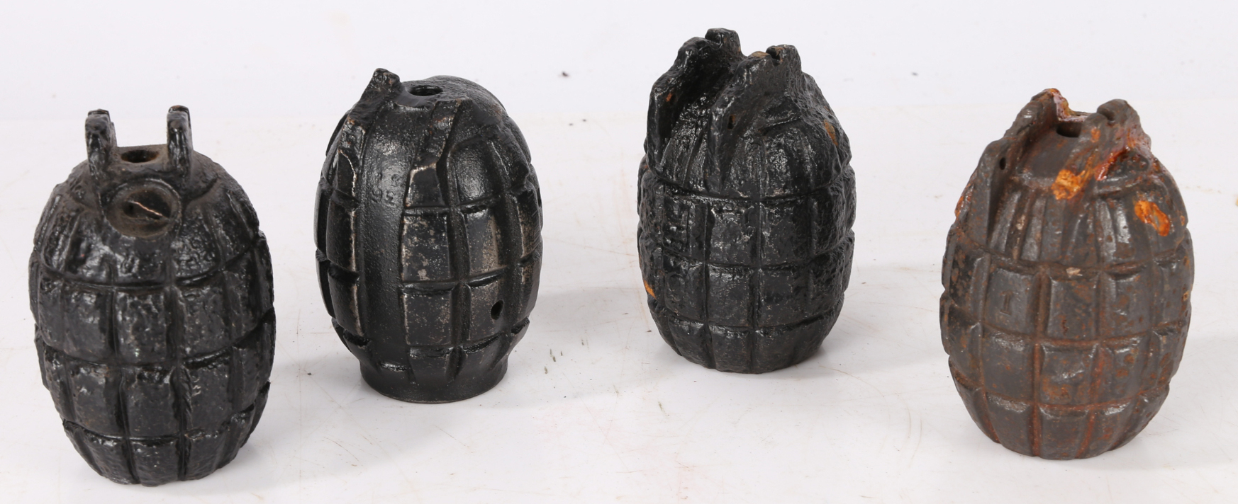 Four First World War British Mills Grenade casings, no safety levers, pins or base plugs, inert, ( - Image 2 of 3