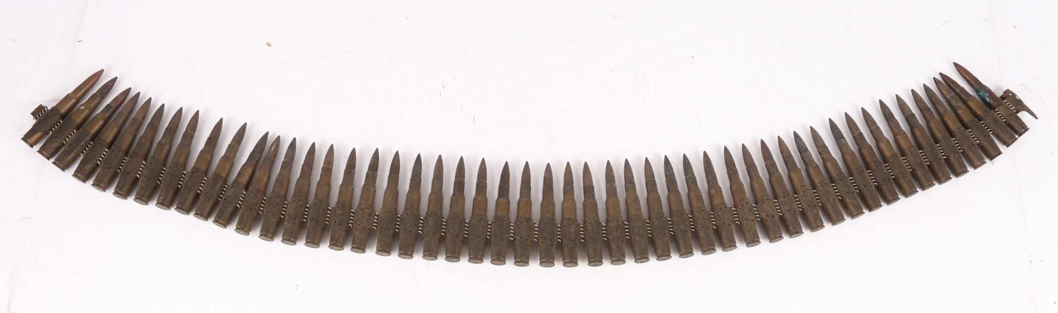 Belt of Second World War .30-03 Link Ammunition, cartridge cases and projectiles, bases stamped with - Image 2 of 2