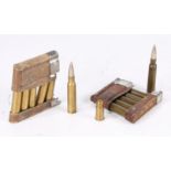 Charging clip of six Swiss made 6.6 x 55 rounds for the K31 6.5mm rifle, steel cases with cupro-