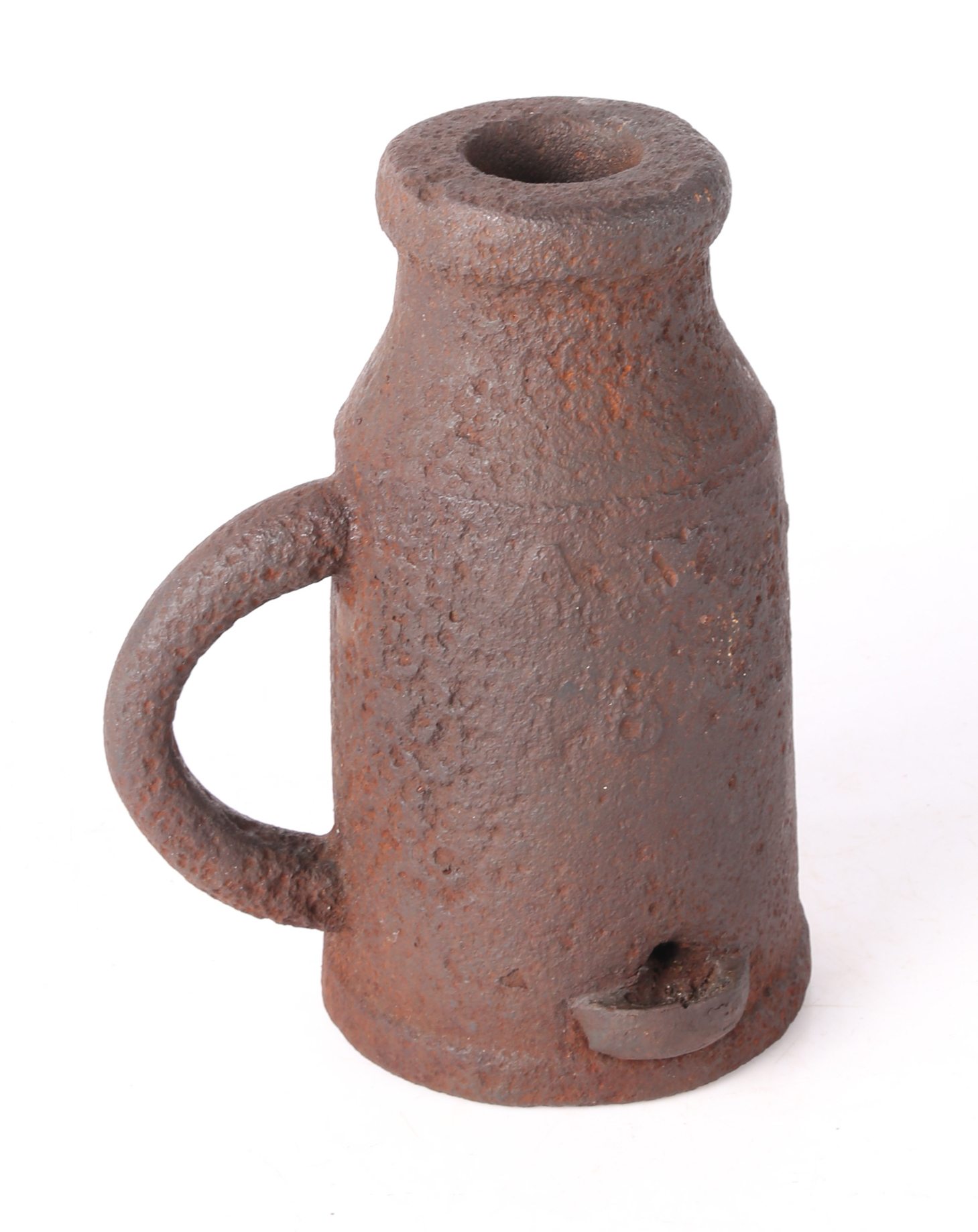 An 18th century cast iron thunder mug signalling cannon, loop handle, 25cm high - Image 5 of 5