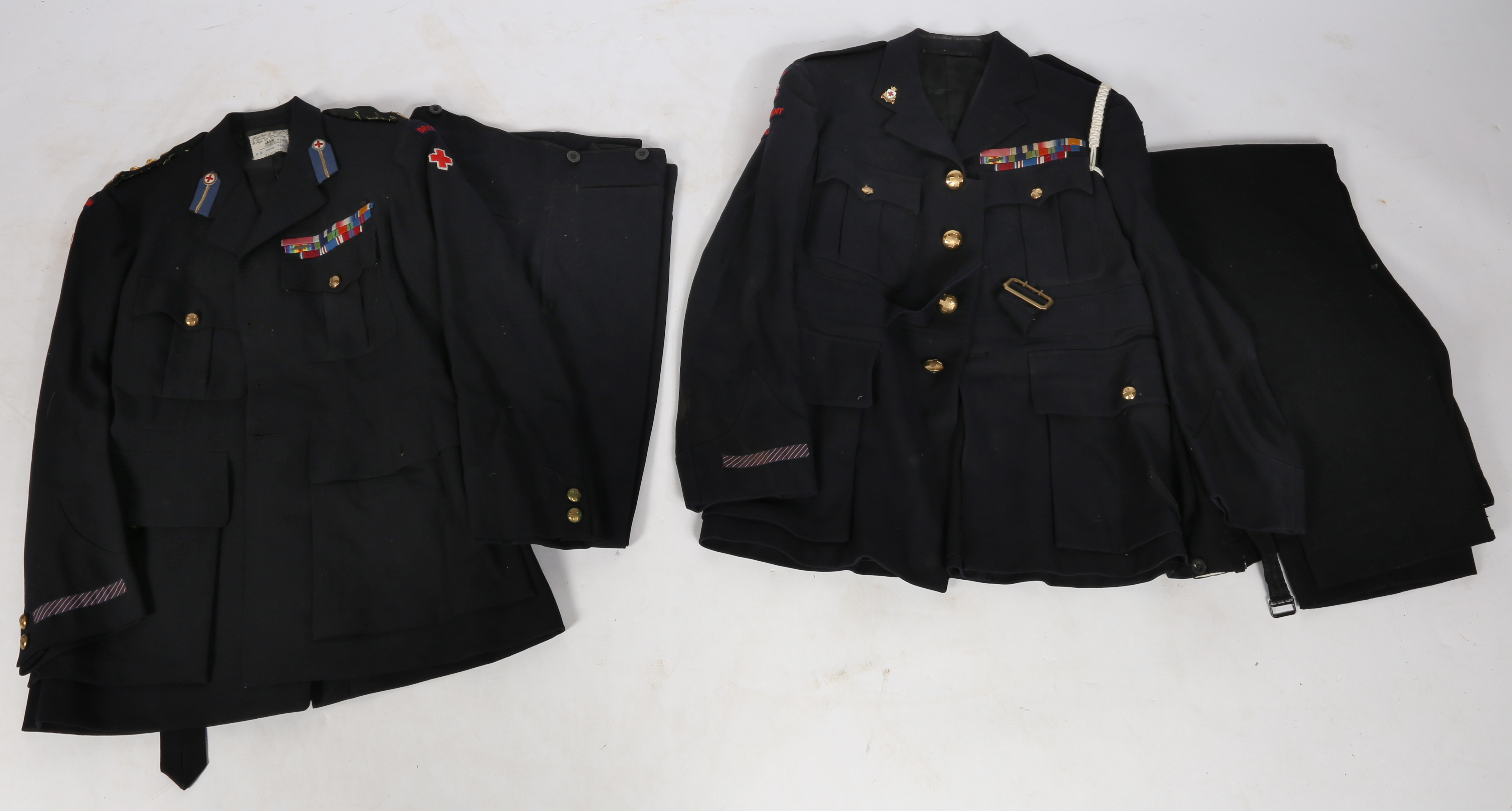 Grouping of British Red Cross uniforms, Jacket and Trousers, British Red Cross buttons