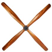 Early 20th century wooden propeller by Lang of Weybridge, four blades, 6 bolt hub, laminated