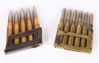 Second World War charging clip of 5 8mm rounds for the Ausrian Mannlicher M95 rifle, together with