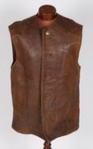 Second World War British Army Leather Jerkin, 4 button front, blanket lining, label worn