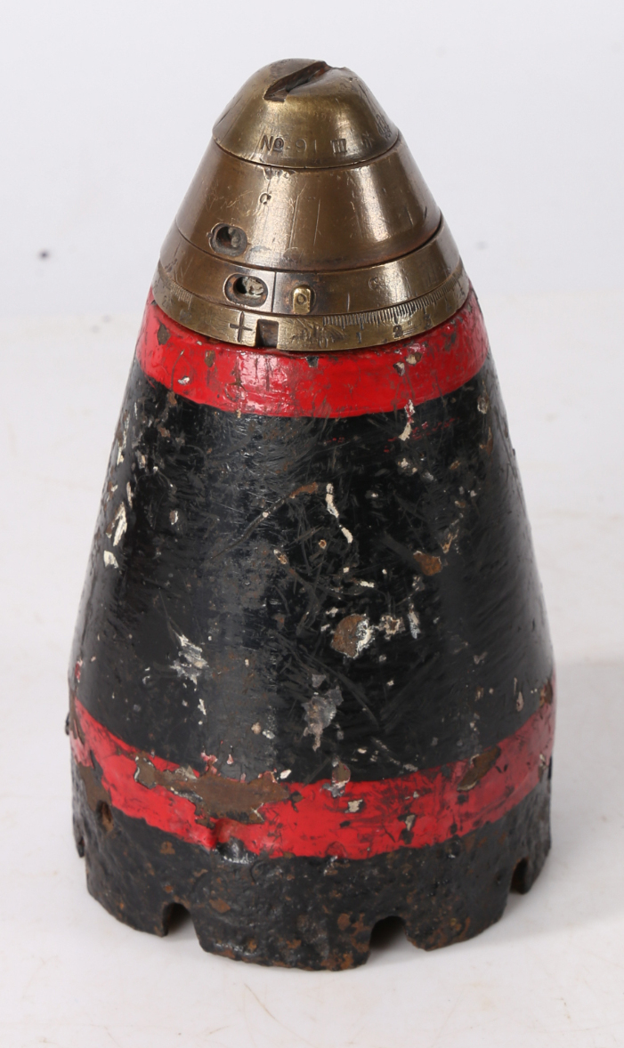 First World War British large calibre shell projectile with No.94 Fuze dated 5/18, inert