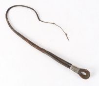 Boer War interest, South African Sjambok, leather whip bound with twisted copper wire, white metal