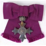 Order of the British Empire, Members Medal (MBE), 1st Type, purple bow mounted ribbon, held in