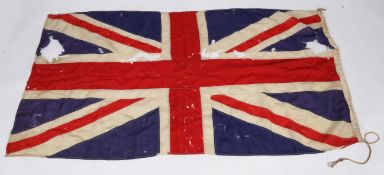 Union Flag, multi piece bunting material, rope halyard with wooden toggle at hoist side, the flag