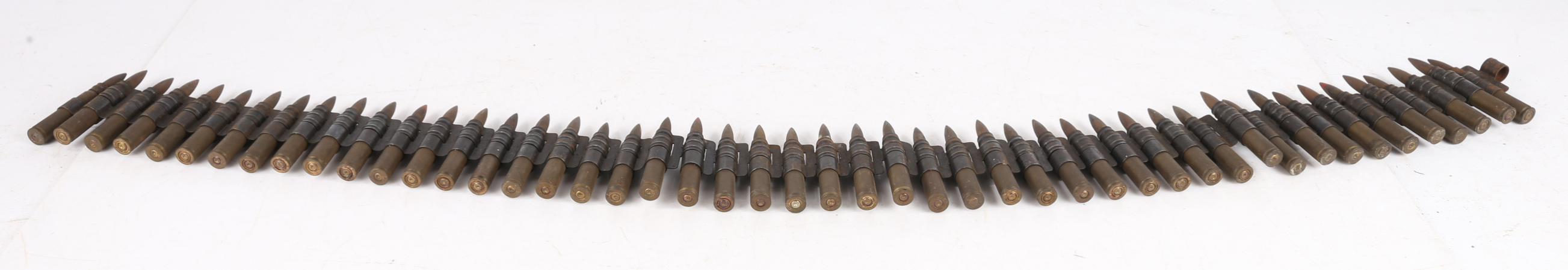 Belt of Second World War .30-03 Link Ammunition, cartridge cases and projectiles, bases stamped with - Image 2 of 3