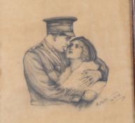 First World War period framed picture of a British Officer embracing his wife/sweetheart, the