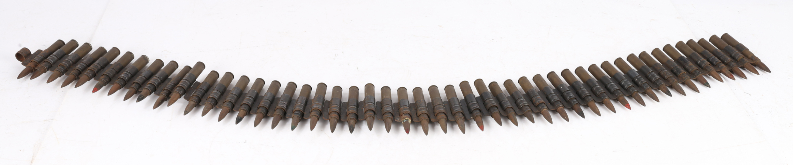 Belt of Second World War .30-03 Link Ammunition, cartridge cases and projectiles, bases stamped with - Image 3 of 3