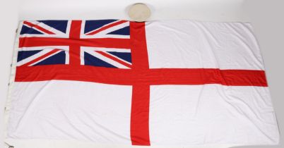 Royal Navy White Ensign, printed on cotton bunting material, marked with broad arrow, date 1999, and