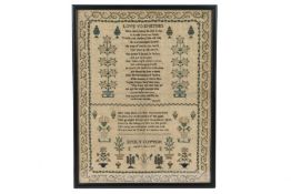 A William IV / Early Victorian needlework sampler, by Emily Cotton aged 11 years and dated 1837,