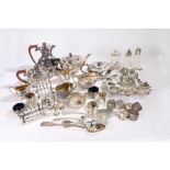 A Collection of silver plated ware, to include a three and four piece tea set, two sugar castors,