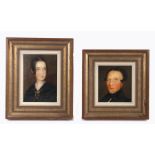 English School (19th Century) Portraits of Lady and Gent two oils on board 18 x 13cm (7'' x 5'')