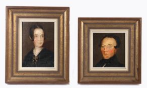 English School (19th Century) Portraits of Lady and Gent two oils on board 18 x 13cm (7'' x 5'')