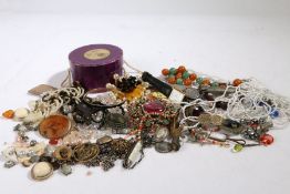 A collection of costume jewellery to include brooches, necklaces, earrings, LIP ladies wristwatch