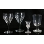 Four 18th and 19th Century glasses, to include a pair with diamond decoration, an ale glass with