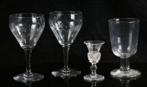 Four 18th and 19th Century glasses, to include a pair with diamond decoration, an ale glass with