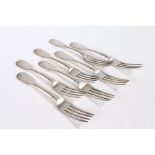 Seven Victorian silver dessert forks, London 1854, maker George Jamieson, with second Aberdeen mark,