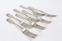 Seven Victorian silver dessert forks, London 1854, maker George Jamieson, with second Aberdeen mark,