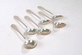 A set of six American sterling silver soup spoons, maker Old Newbury Crafters, the handles with