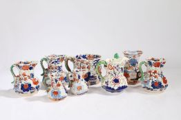 Seven Imari patterned jugs, to include three Mason's Ironstone examples, the tallest 16cm,