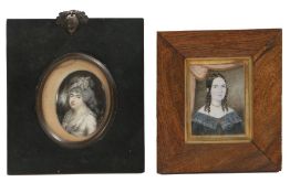 English School (19th Century) Portrait of a Gent watercolour 9.5 x 7cm Together with three further