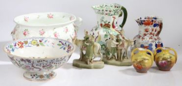 A large collection of mixed ceramics, 19th century and later, to include a rose decorated foot bath,