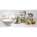 A large collection of mixed ceramics, 19th century and later, to include a rose decorated foot bath,