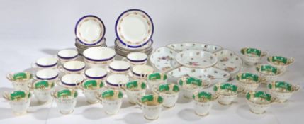 A porcelain hors d'oeuvres set comprising central circular dish and four fan shaped dishes, all with
