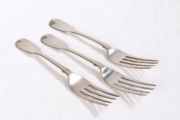 A pair of Victorian silver table forks, London 1844, maker John & Henry Lias, with fiddle pattern