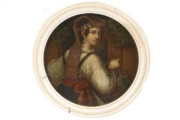 Continental School (19th Century) Portrait of a Lady oil on lacquered panel (probably a pot lid) 8.
