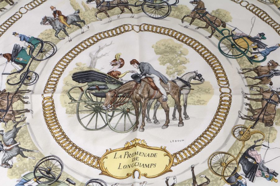 A Hermes silk scarf, 'La Promenade De Longchamps', 84cm square AUCTIONET - Image 2 of 3