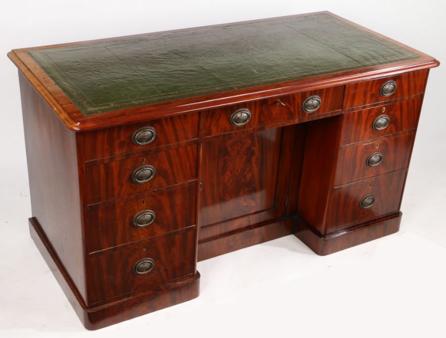 A Victorian mahogany desk, the tooled green leather inset top above three frieze drawers, three - Image 2 of 2