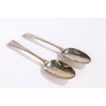 A pair of George III silver tablespoons, Exeter 1783, maker Joseph Hicks, the bright-cut decorated