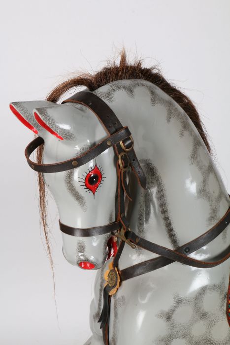 A 20th Century rocking horse, the dappled grey horse with horse hair mane and tail, the frame with - Image 2 of 2